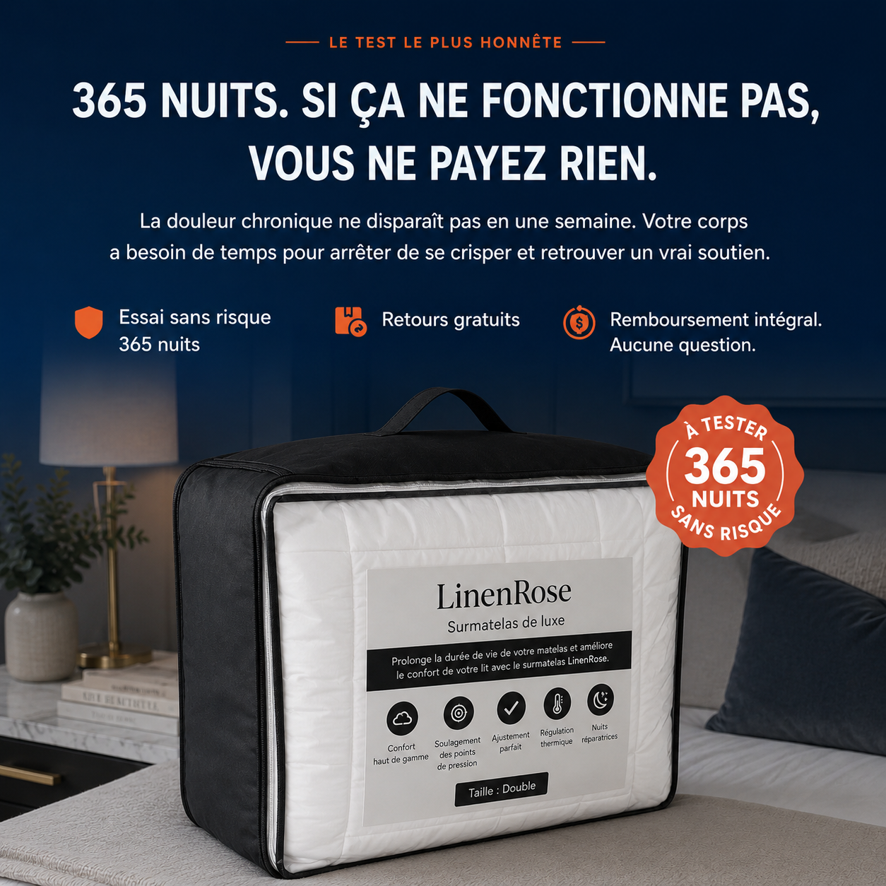 Linen&Rose - Surmatelas de luxe matelassé haut de gamme 1000 GSM